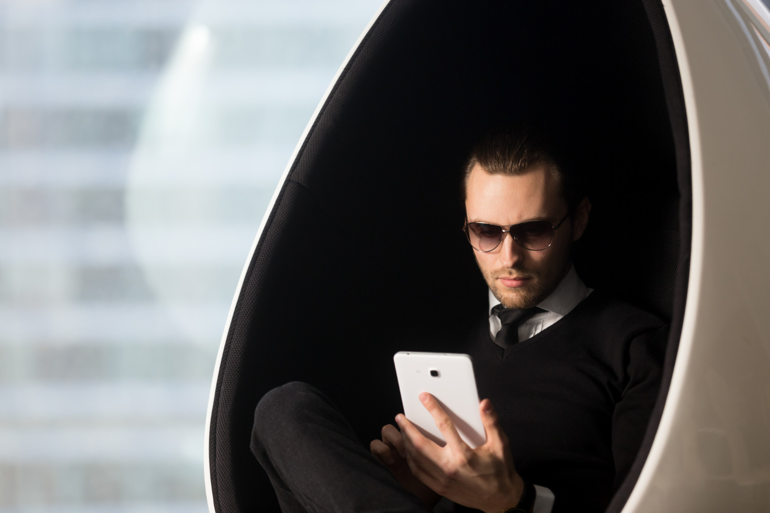 man with tablet