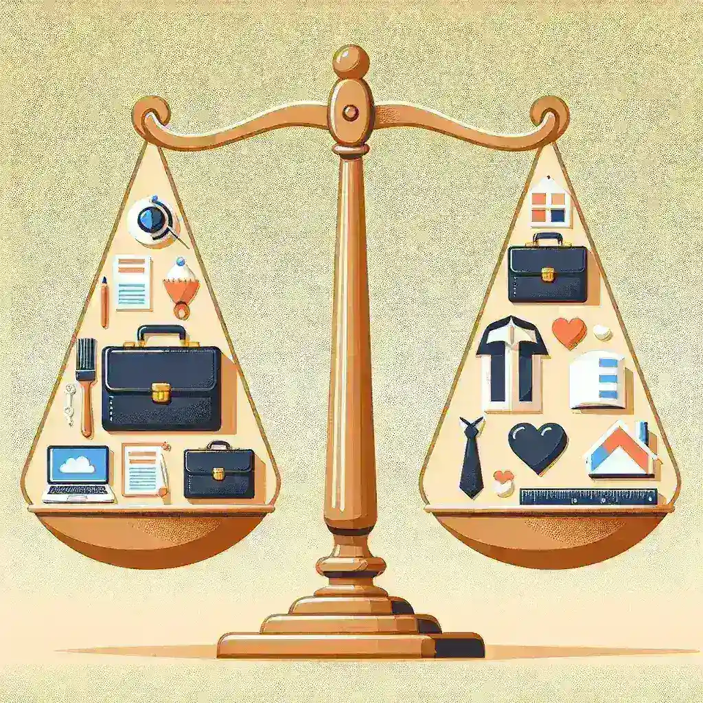 "Image illustrating the pros and cons of mixing personal and business content on social media accounts, featuring a split-screen design with personal lifestyle visuals on one side and professional branding elements on the other."