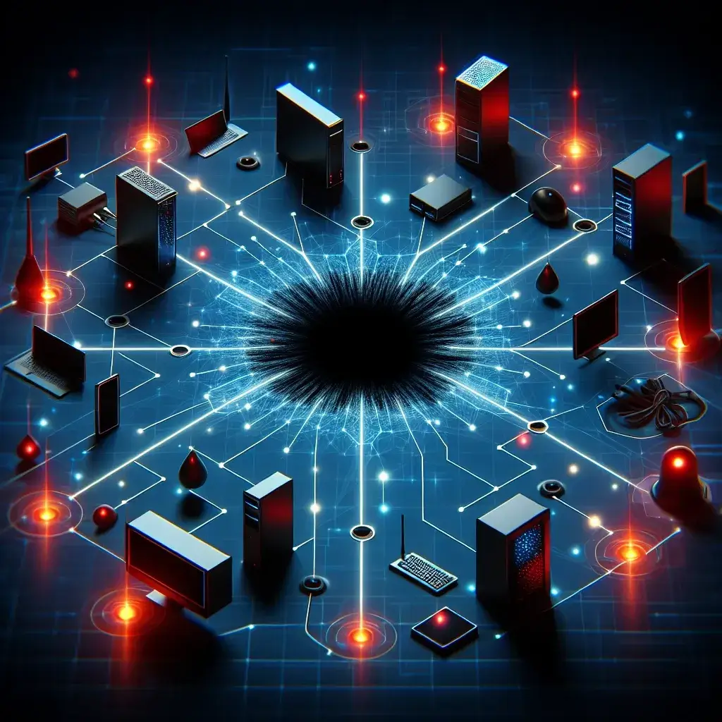 "Image depicting a cybersecurity expert analyzing network security appliances affected by a newly discovered zero-day vulnerability, highlighting the importance of timely updates and threat awareness in IT security."
