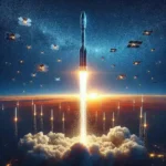 "SpaceX Falcon 9 rocket launching new Starlink satellites for U.S. government contracts, illuminating the night sky during liftoff from Cape Canaveral."