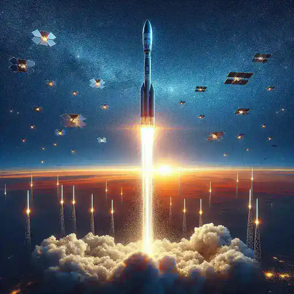 "SpaceX Falcon 9 rocket launching new Starlink satellites for U.S. government contracts, illuminating the night sky during liftoff from Cape Canaveral."