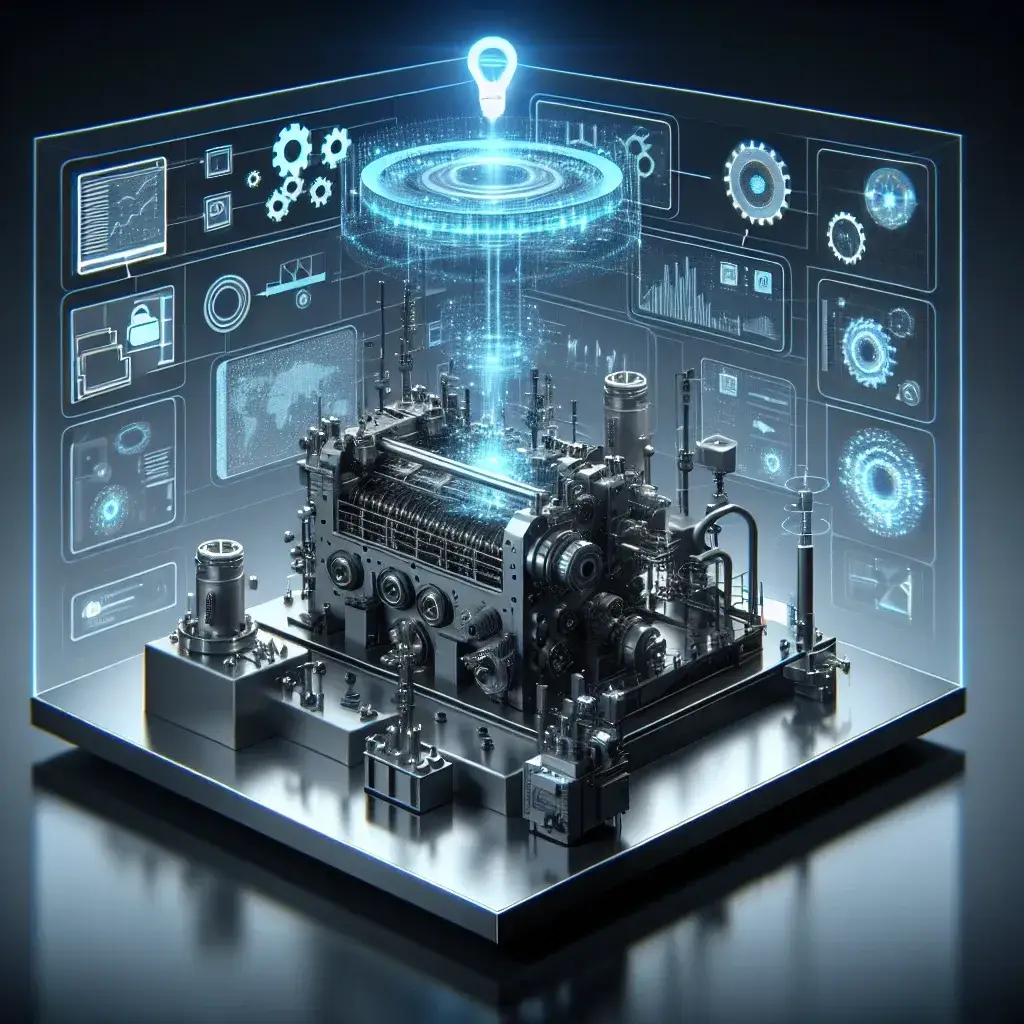 Alt text: "Digital twin technology visualization showcasing predictive maintenance in a manufacturing environment, enhancing efficiency and operational performance."